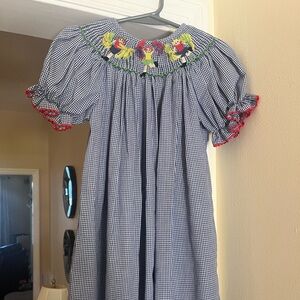 Vive La Fete blue and white gingham smocked cheerleader dress